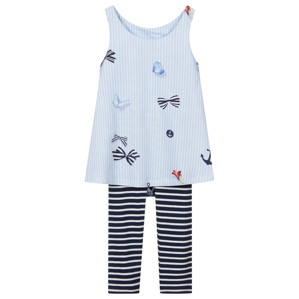 Lapin House-Blue Dress & Leggings Set | Childrensalon Outlet
