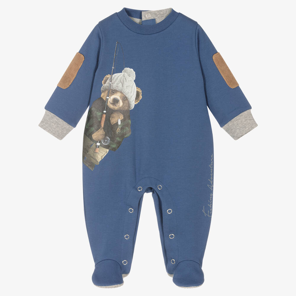 Lapin House - Blue Fishing Bear Babygrow | Childrensalon