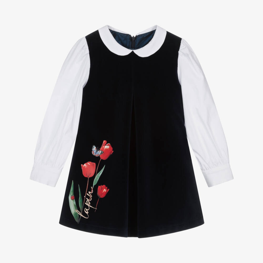 Lapin House-Blue Flowers Ls Dress | Childrensalon Outlet