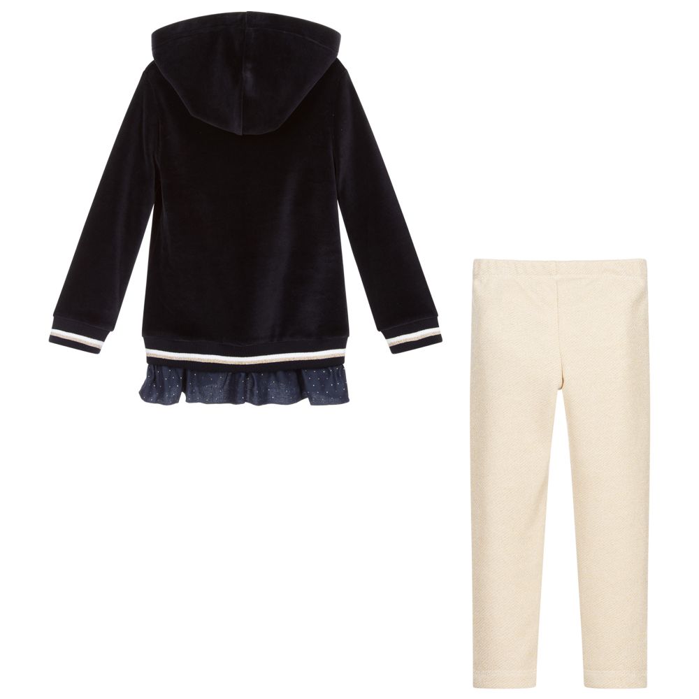 Lapin House-Комплект с синим топом с медвежонком и золотистыми легинсами | Childrensalon Outlet