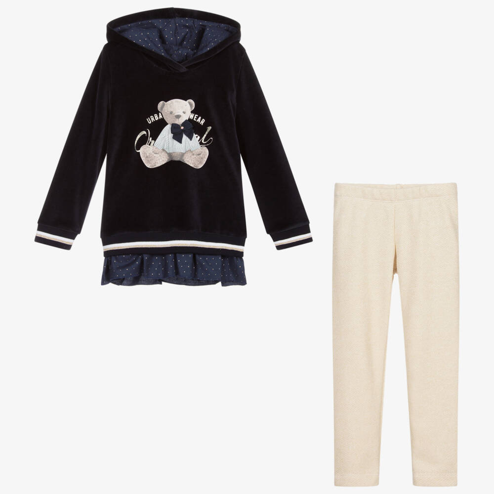 Lapin House-Blue & Gold Teddy Leggings Set | Childrensalon Outlet