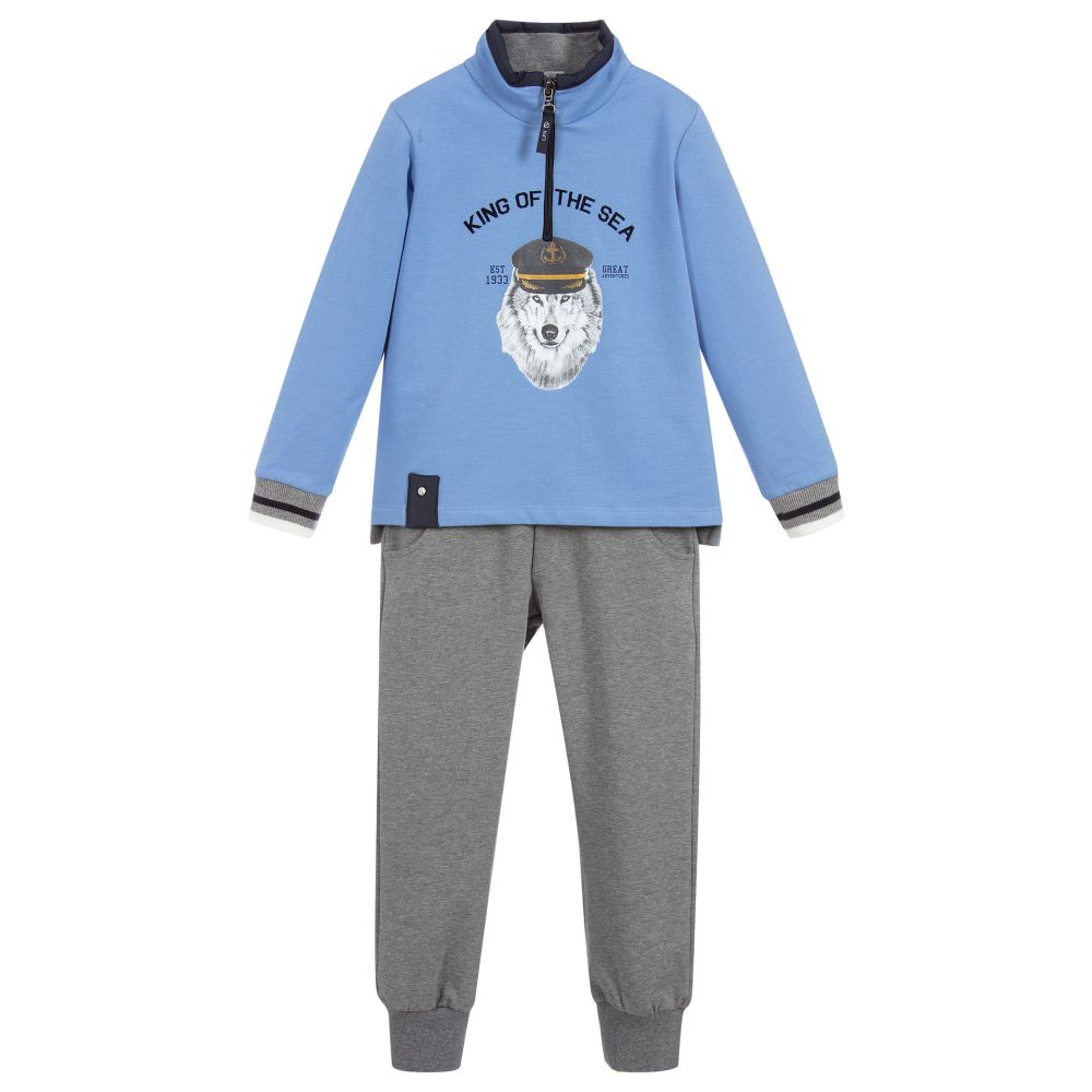 Lapin House - Baumwoll-Trainingsanzug in Blau und Grau | Childrensalon