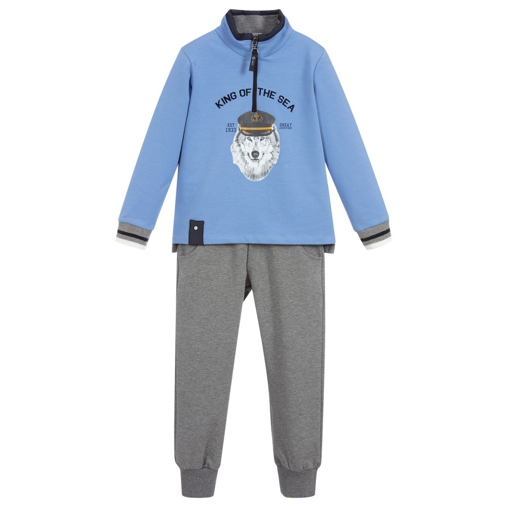 Lapin House - Blue & Grey Cotton Tracksuit | Childrensalon