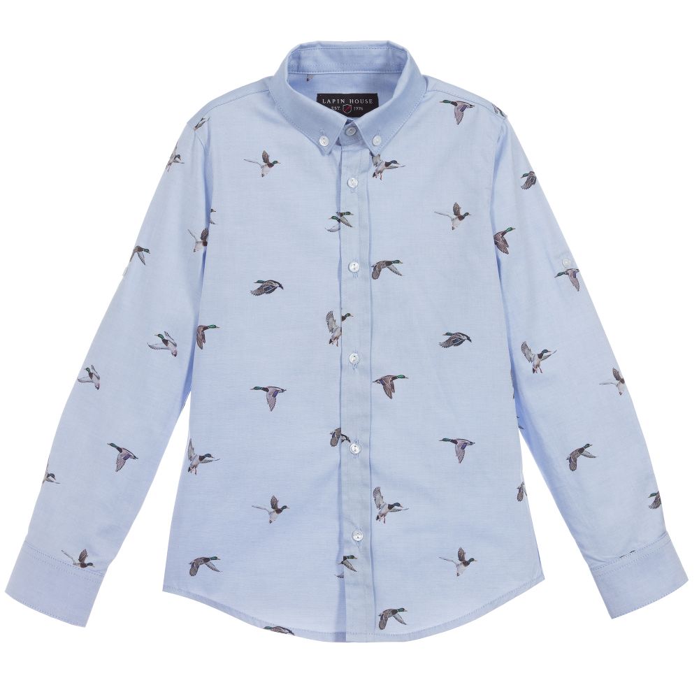 Lapin House - Hemd aus Baumwolle mit Enten-Muster in Blau und Grau | Childrensalon