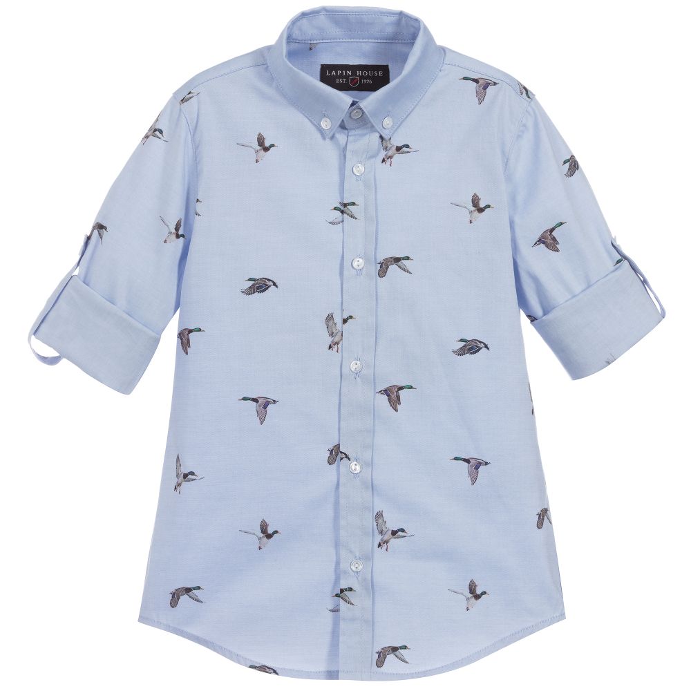 Lapin House-Blue & Grey Duck Cotton Shirt | Childrensalon Outlet