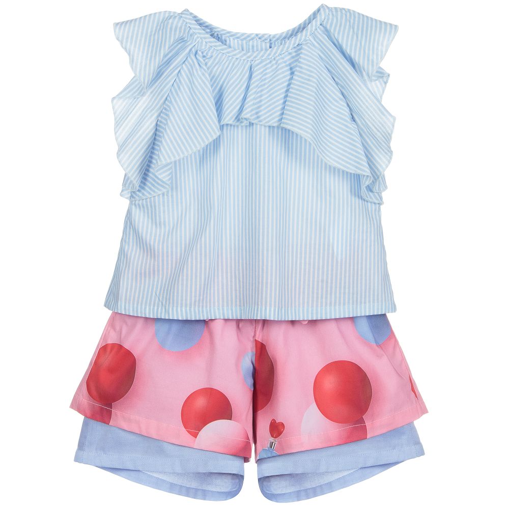 Lapin House - Хлопковый комплект голубого и розового цвета с шортами | Childrensalon