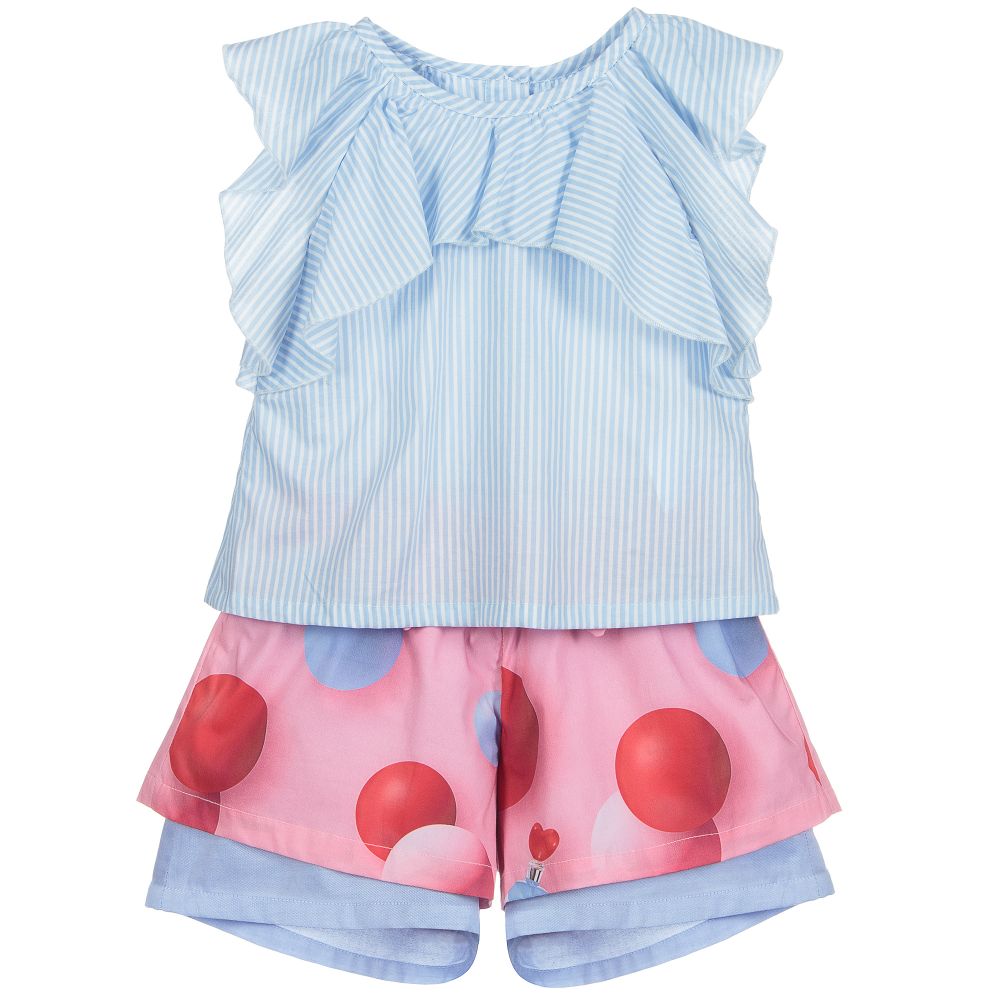 Lapin House - Baumwollshorts-Set in Blau und Rosa | Childrensalon