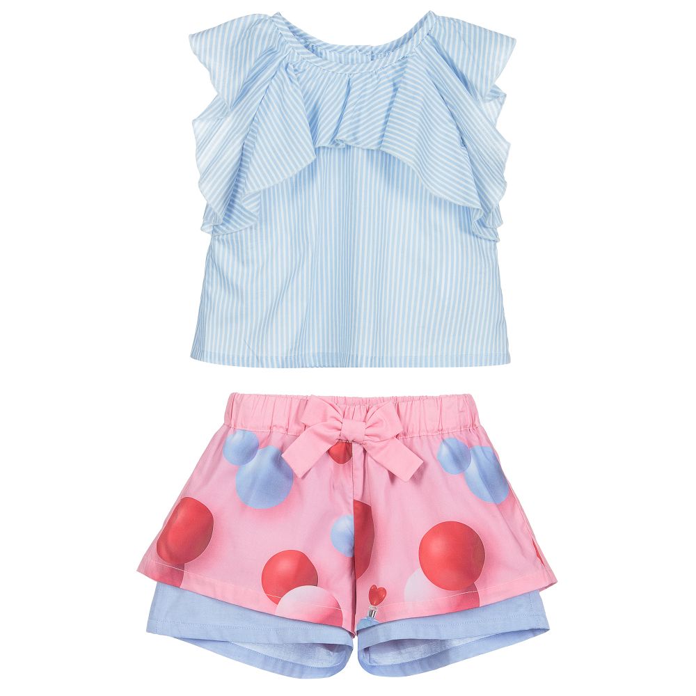 Lapin House-Blue & Pink Cotton Shorts Set | Childrensalon Outlet