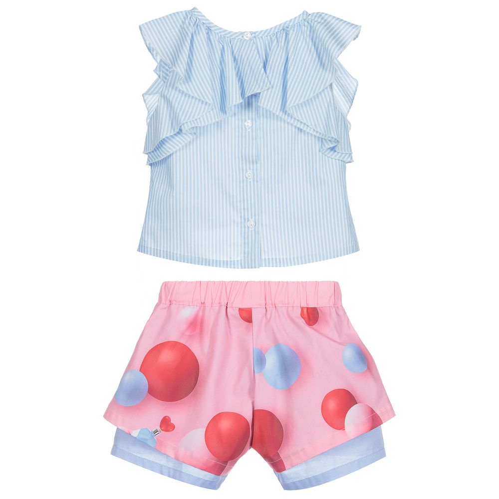 Lapin House-Blue & Pink Cotton Shorts Set | Childrensalon Outlet