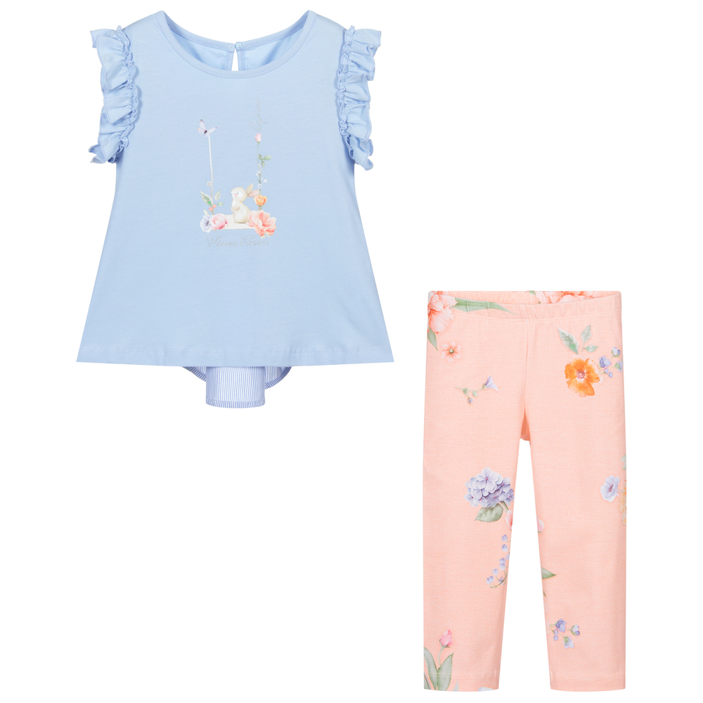 Lapin House-طقم ليغنغز قطن جيرسي لون أزرق وزهري | Childrensalon Outlet