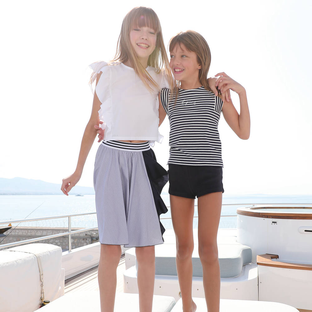 Lapin House-تنورة قطن لون أزرق ، أبيض و كحلي | Childrensalon Outlet