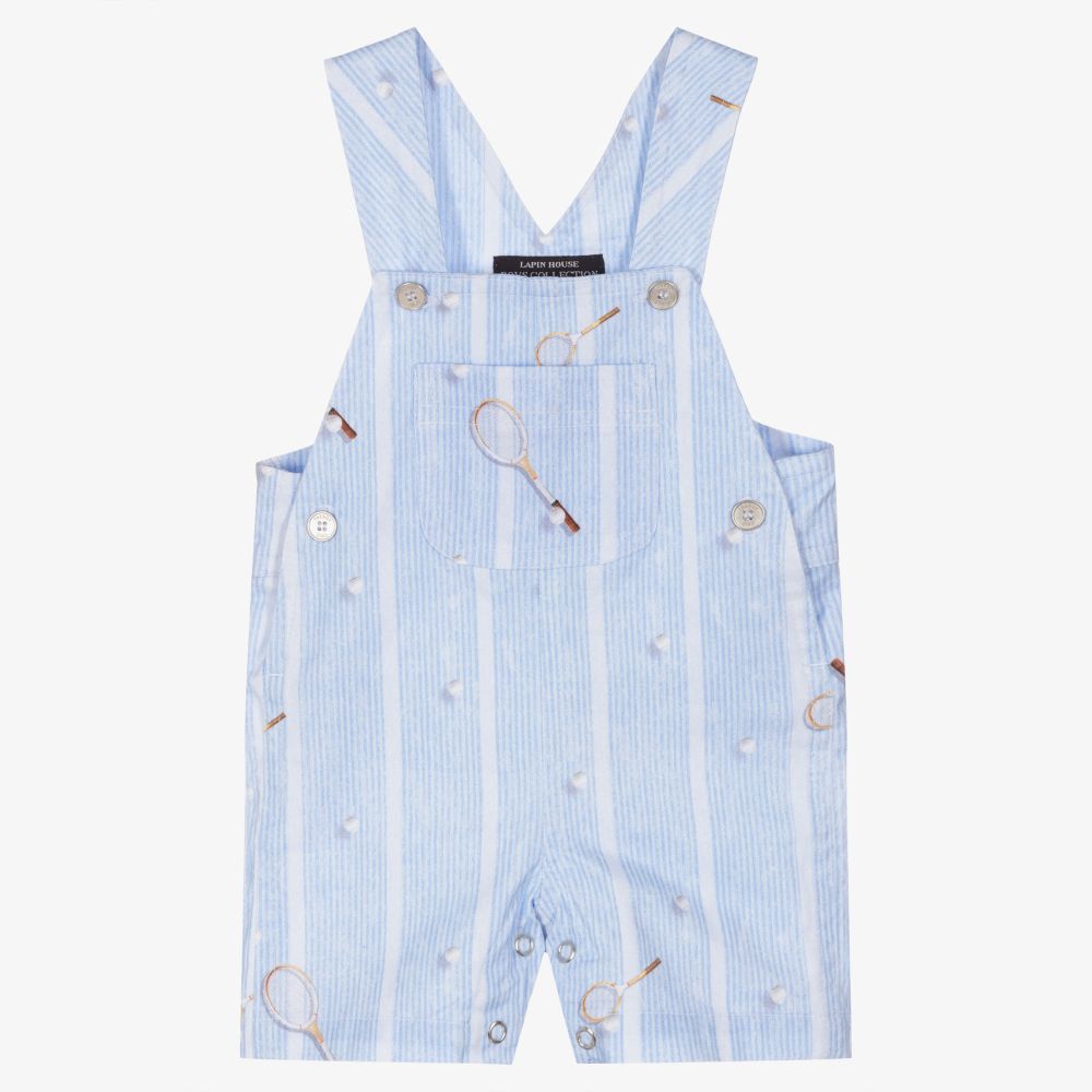 Lapin House - Blue Striped Cotton Dungarees | Childrensalon