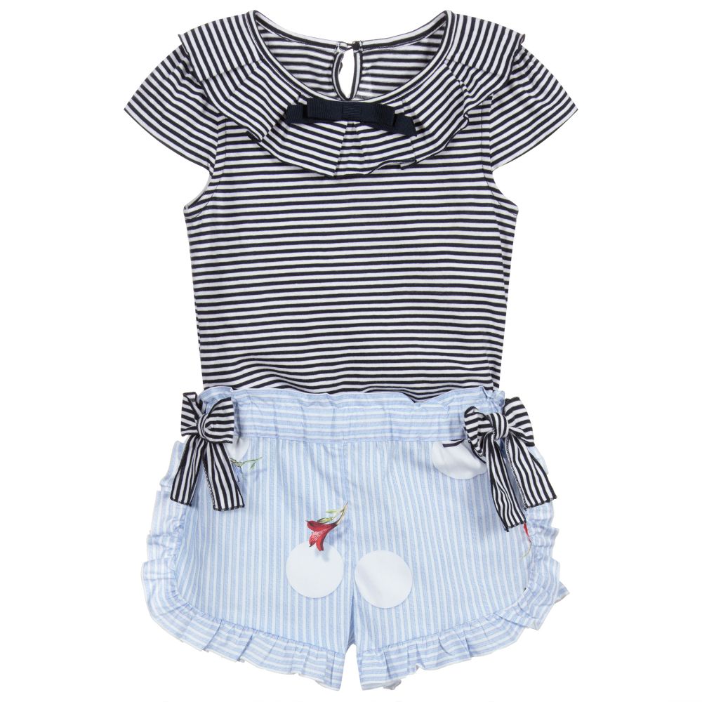 Lapin House - Blaues, gestreiftes Shorts-Set | Childrensalon