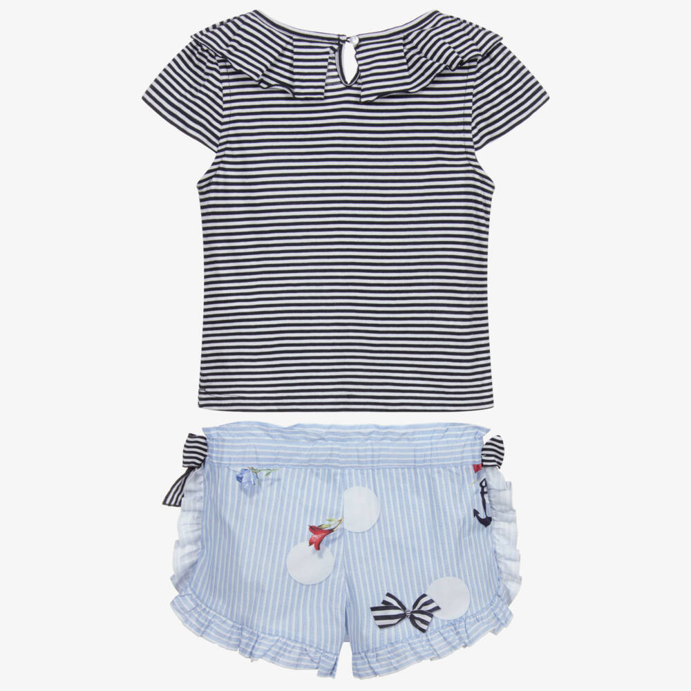 Lapin House-شورت وتوب قطن مقلم لون أزرق، أبيض وكحلي للبنات | Childrensalon Outlet