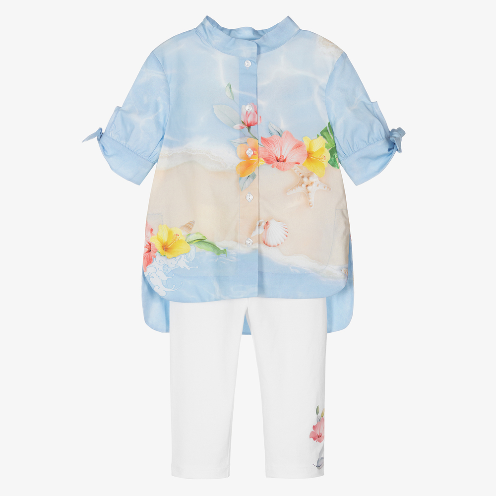 Lapin House-Голубой топ и белые легинсы | Childrensalon Outlet