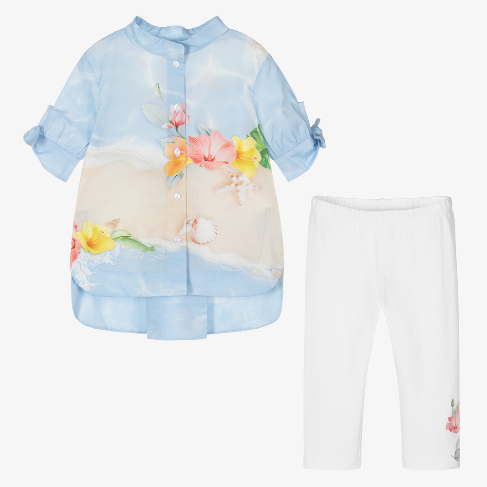 Lapin House-Blue Top & White Leggings Set | Childrensalon Outlet