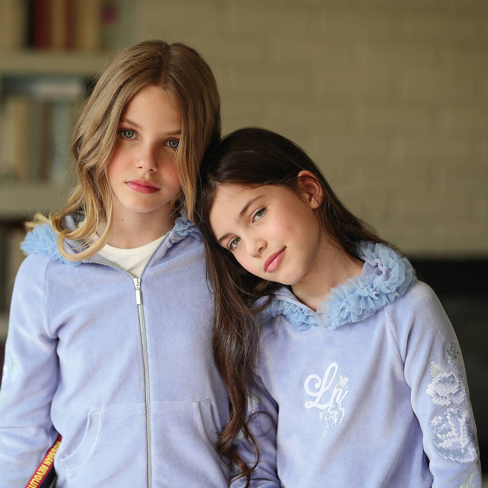 Lapin House-Blue Velour Zip-Up Hooded Top | Childrensalon Outlet