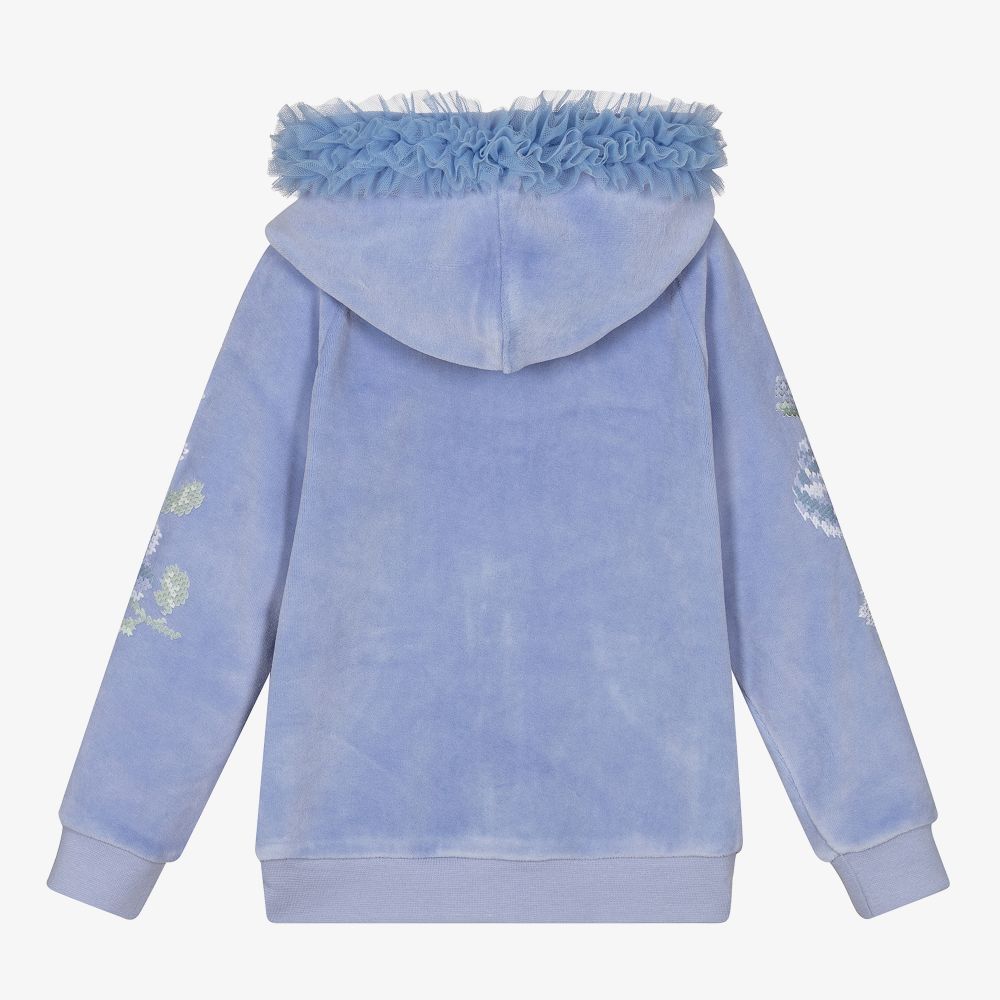 Lapin House-Blue Velour Zip-Up Hooded Top | Childrensalon Outlet
