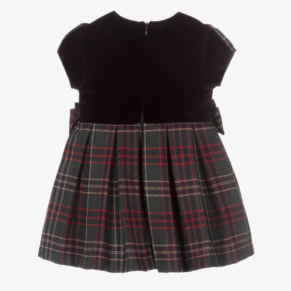 لابين هاوس-فستان قطن مخمل وتارتان لون كحلي وأخضر | Childrensalon Outlet