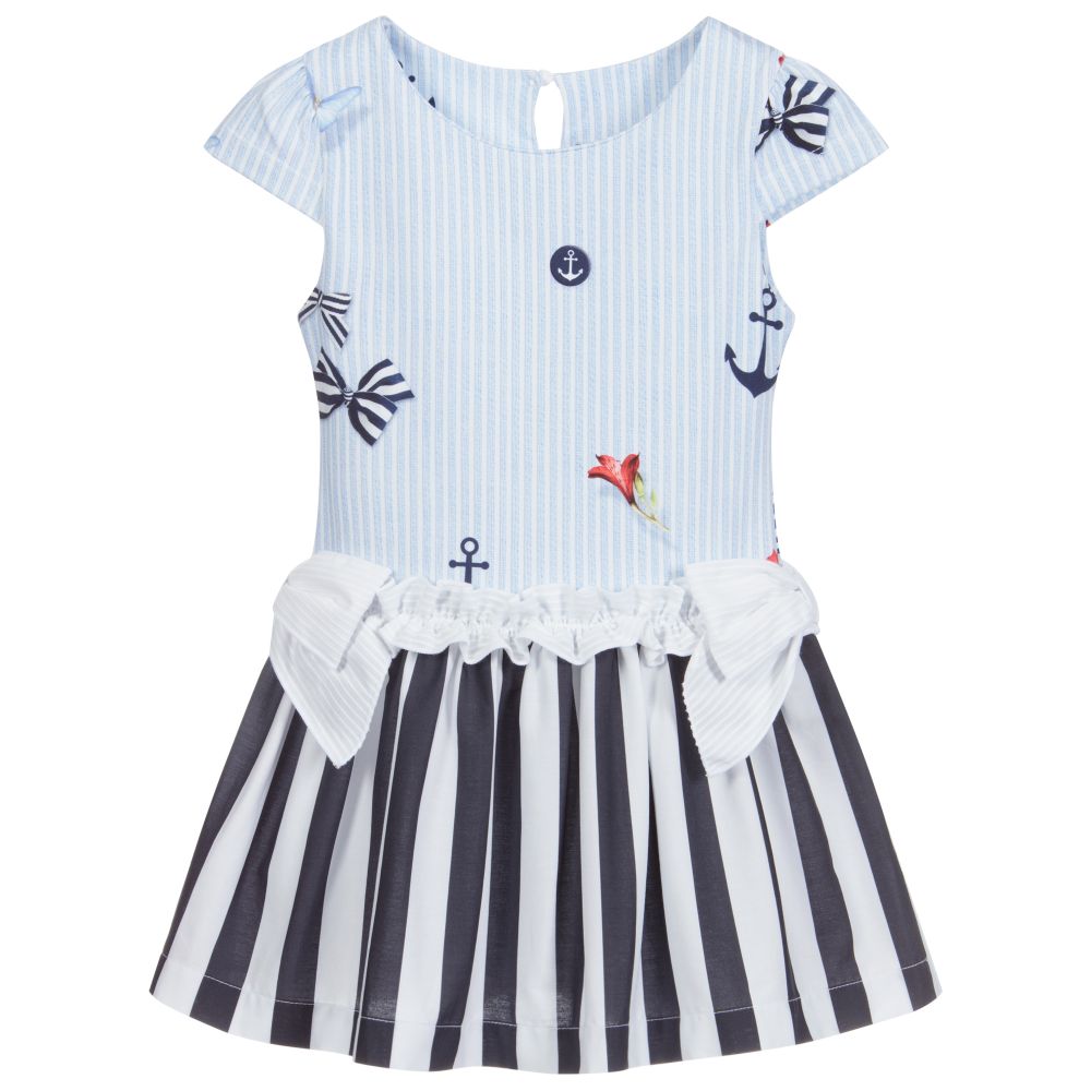 Lapin House - Платье из хлопка голубого и белого цвета | Childrensalon