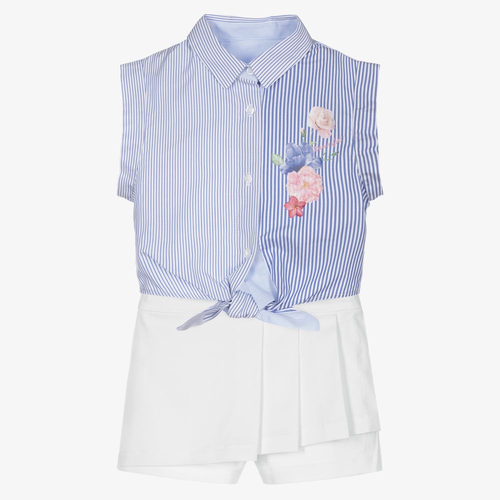 Lapin House - Голубая рубашка и белые шорты из хлопка | Childrensalon