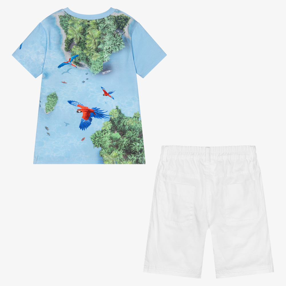 Lapin House-Blue & White Cotton Shorts Set | Childrensalon Outlet