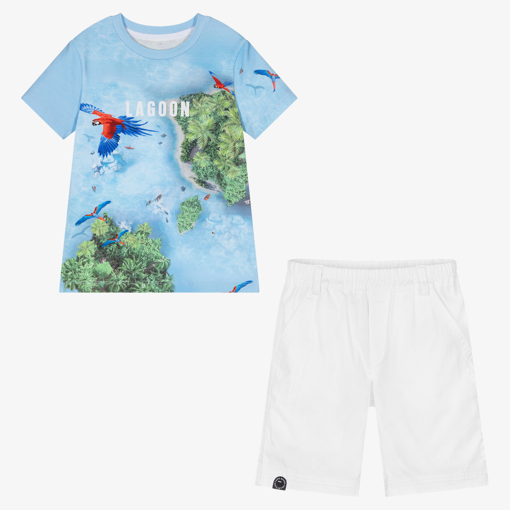 Lapin House-Blue & White Cotton Shorts Set | Childrensalon Outlet