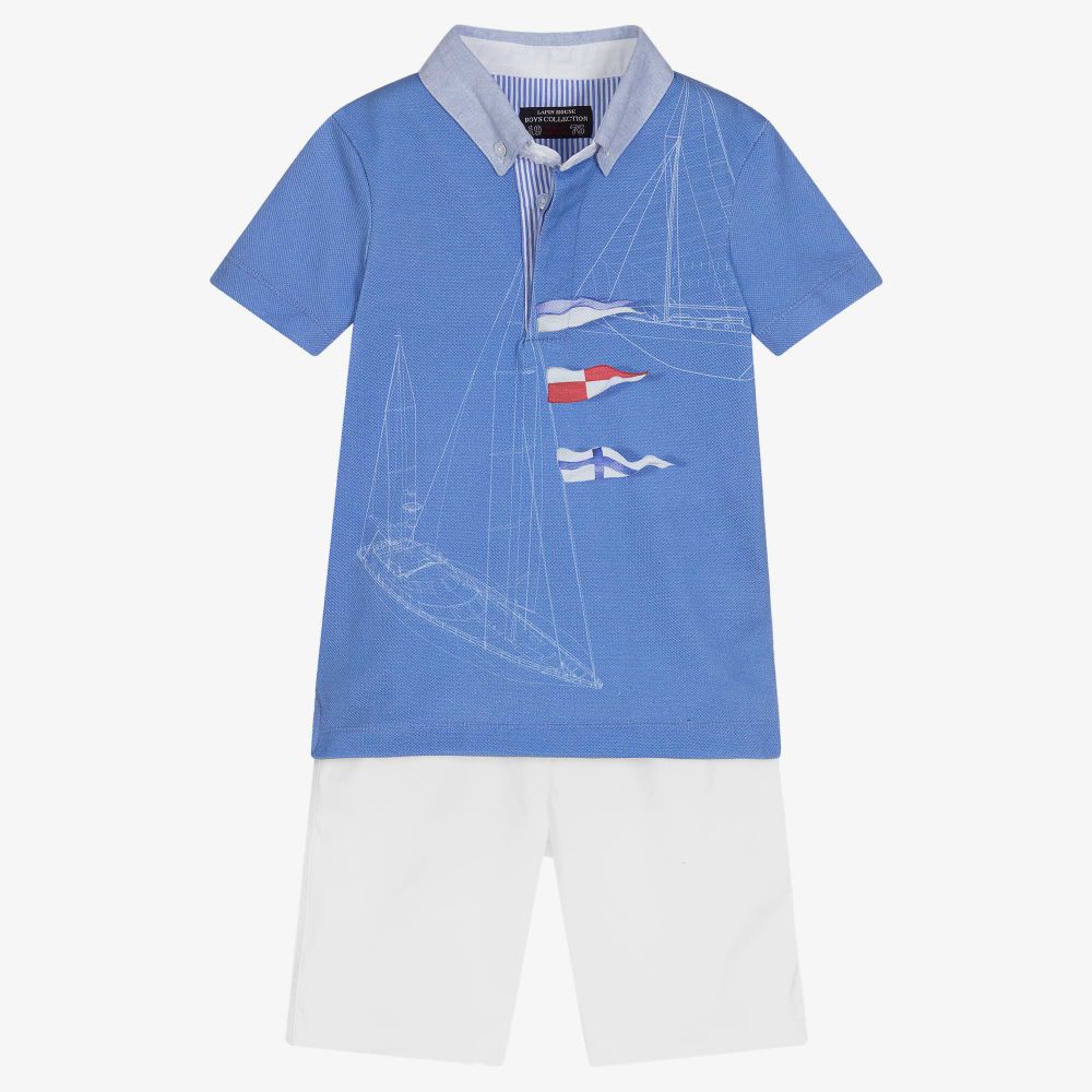 Lapin House - Ens. short bleu/blanc en coton | Childrensalon