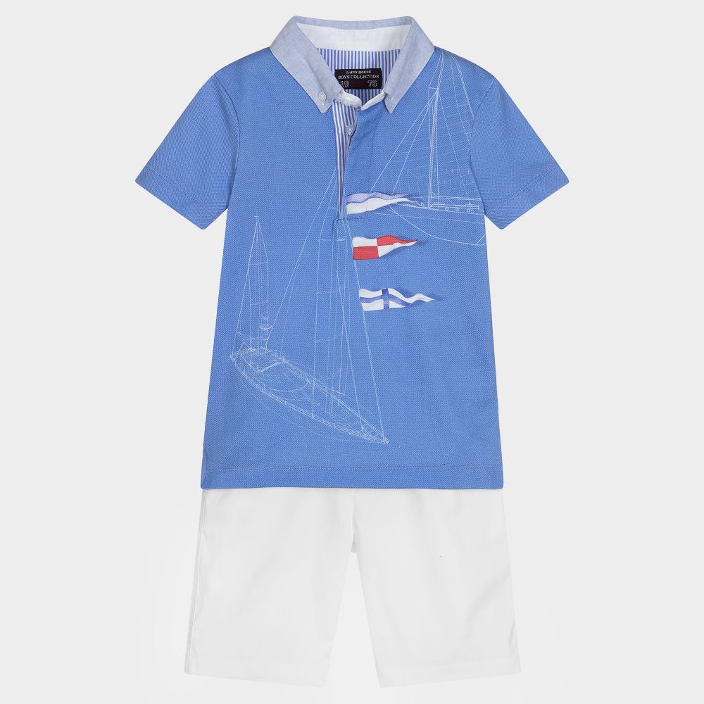 Lapin House-Blue & White Cotton Shorts Set | Childrensalon Outlet