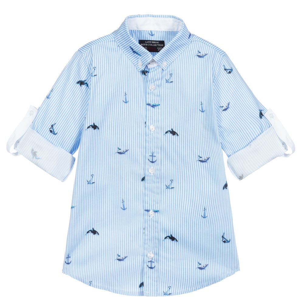 Lapin House - Chemise rayée bleue et blanche | Childrensalon