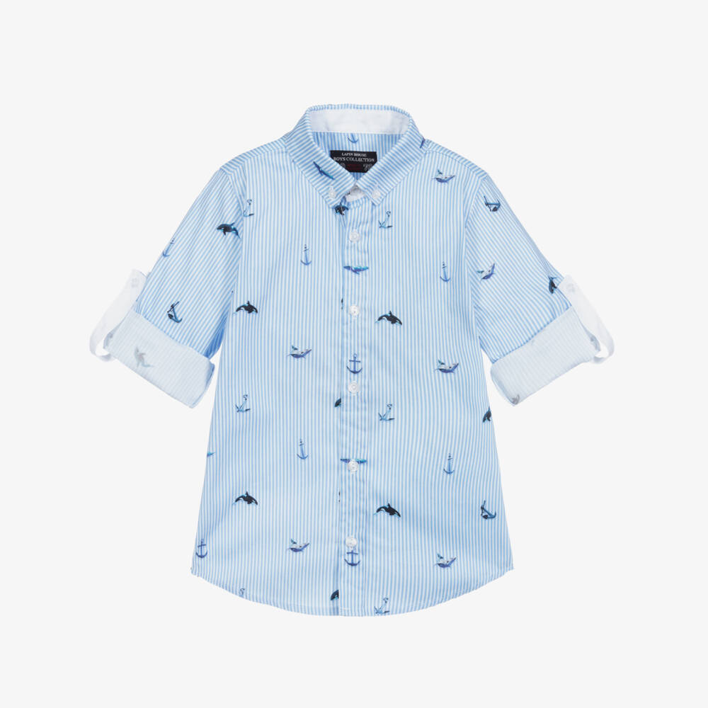 Lapin House-قميص قطن بوبلين لون أزرق وأبيض للأولاد | Childrensalon Outlet