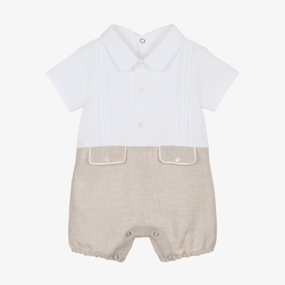 Lapin House-Boys Beige Cotton-Linen Romper | Childrensalon Outlet