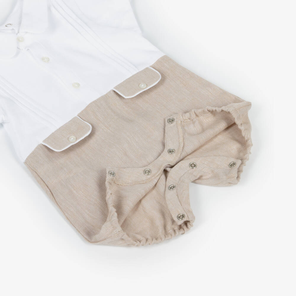 Lapin House-Boys Beige Cotton-Linen Romper | Childrensalon Outlet