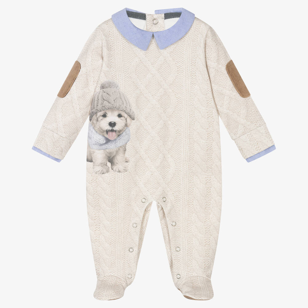 Lapin House - Boys Beige Puppy Babygrow | Childrensalon