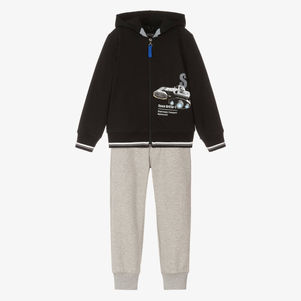 Lapin House - Boys Black & Grey Cotton Space Tracksuit | Childrensalon