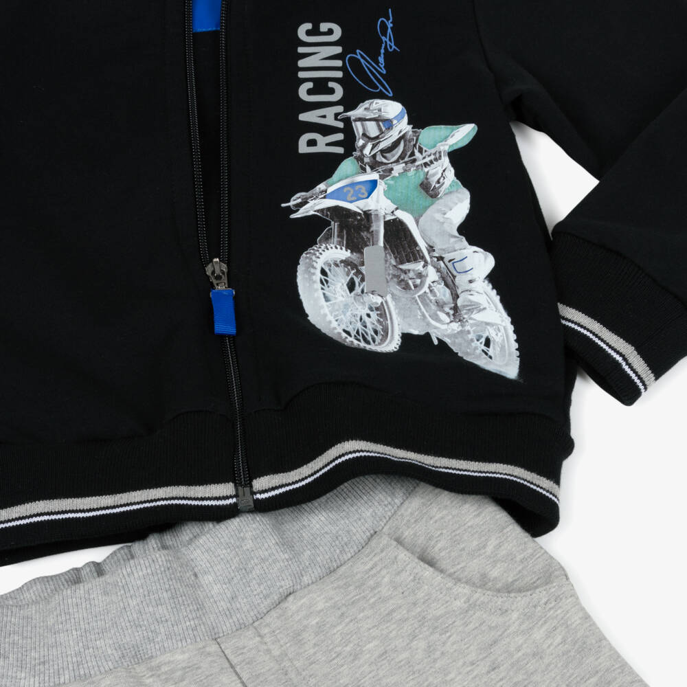 Lapin House-Boys Black & Grey Cotton Tracksuit with Reflective Print | Childrensalon Outlet