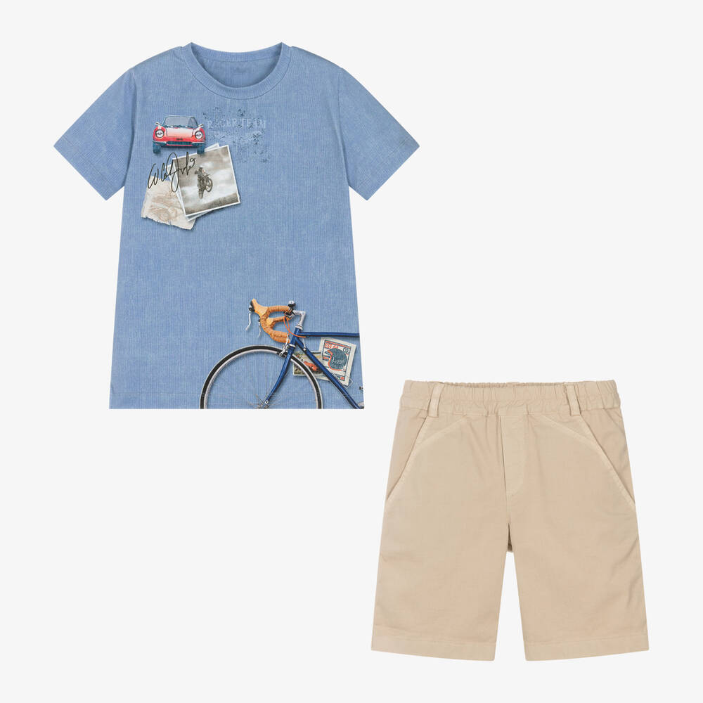 Lapin House-Boys Blue & Beige Cotton Shorts Set | Childrensalon Outlet