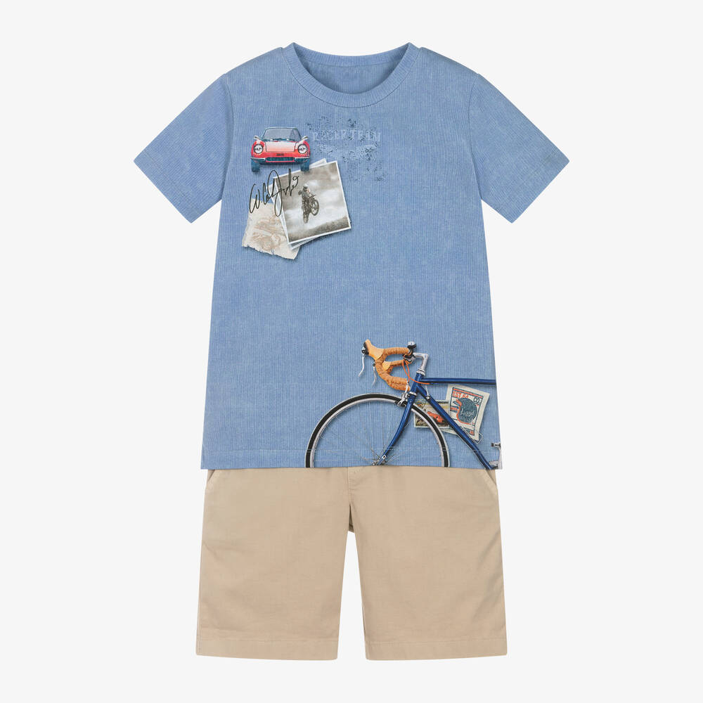 Lapin House-Boys Blue & Beige Cotton Shorts Set | Childrensalon Outlet