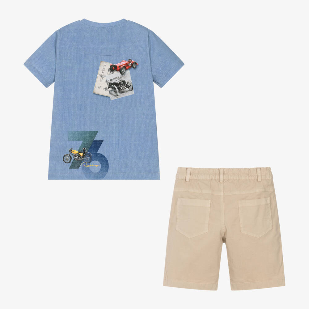 Lapin House-Boys Blue & Beige Cotton Shorts Set | Childrensalon Outlet