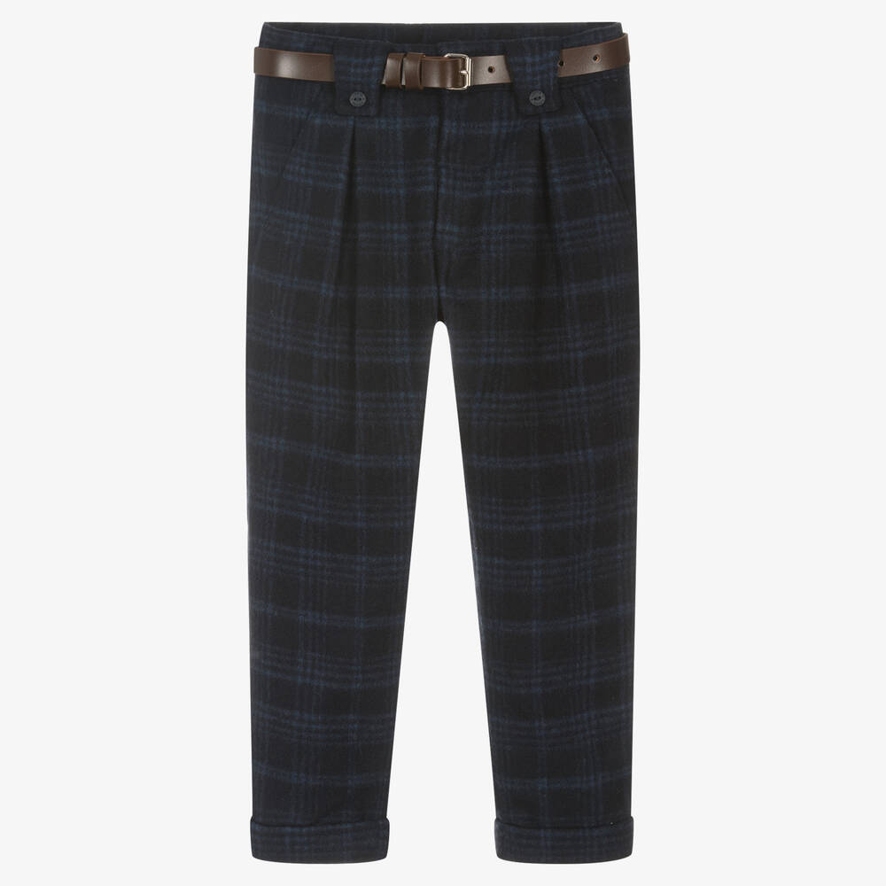 Lapin House - Boys Blue Checked Trousers  | Childrensalon