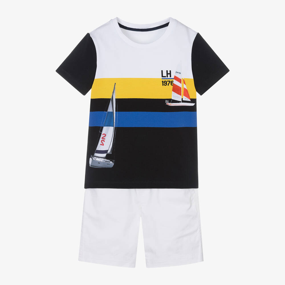 Lapin House-Boys Blue Cotton Boat-Print Shorts Set | Childrensalon Outlet