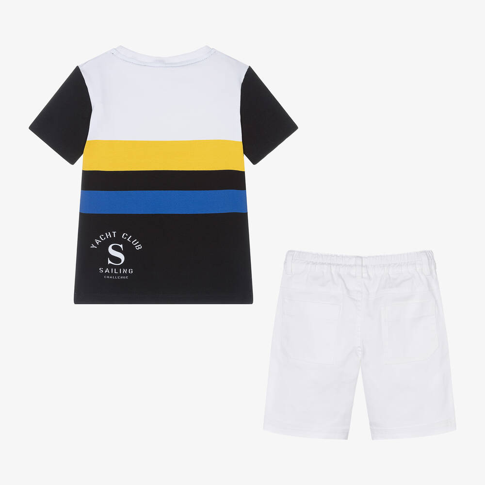 Lapin House-Boys Blue Cotton Boat-Print Shorts Set | Childrensalon Outlet