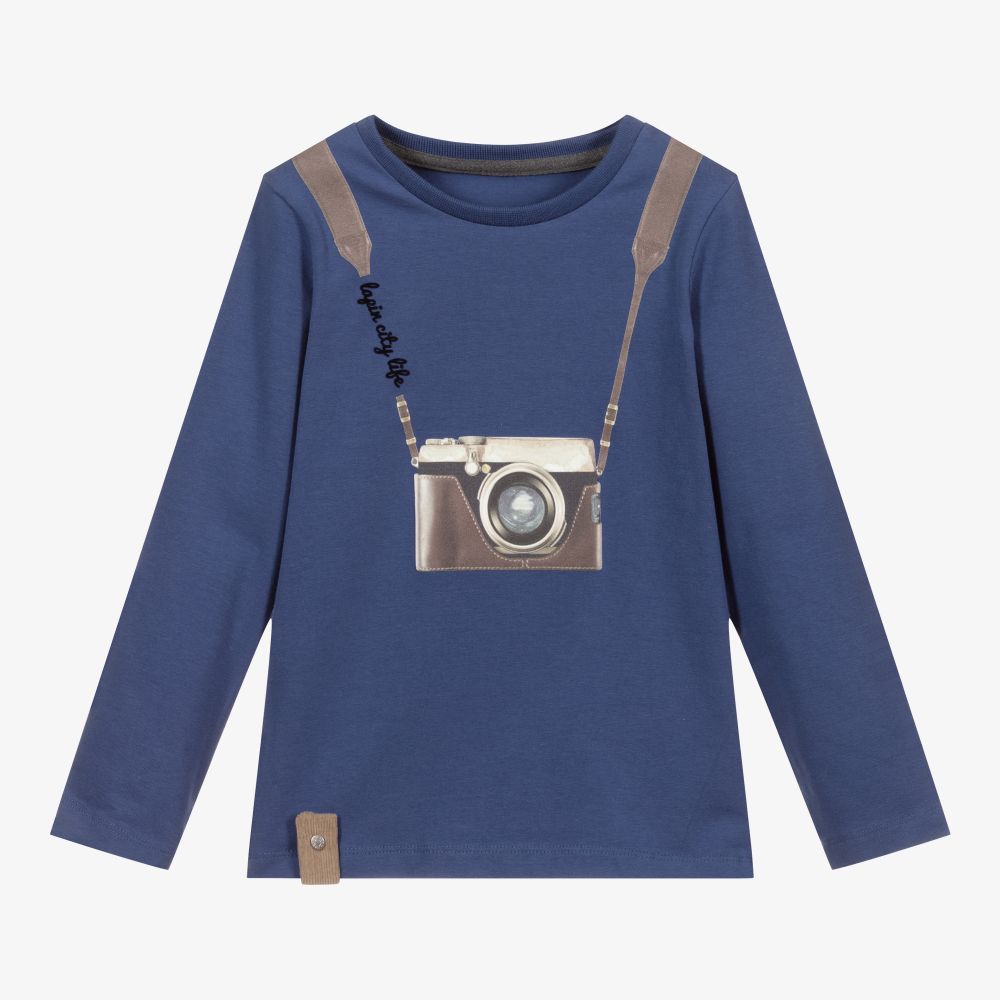 Lapin House -  Boys Blue Cotton Camera Top | Childrensalon