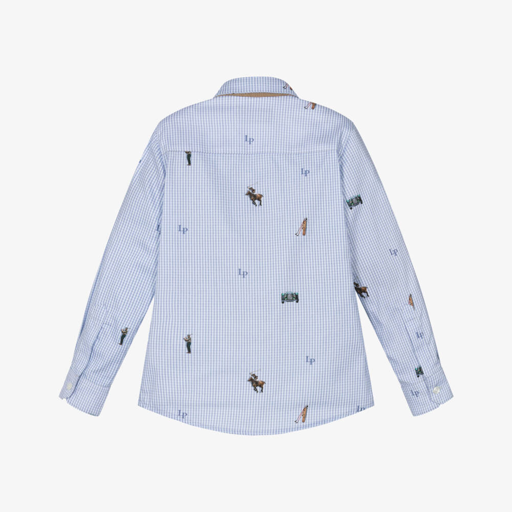 Lapin House-Boys Blue Cotton Gingham Shirt with Polo Theme | Childrensalon Outlet