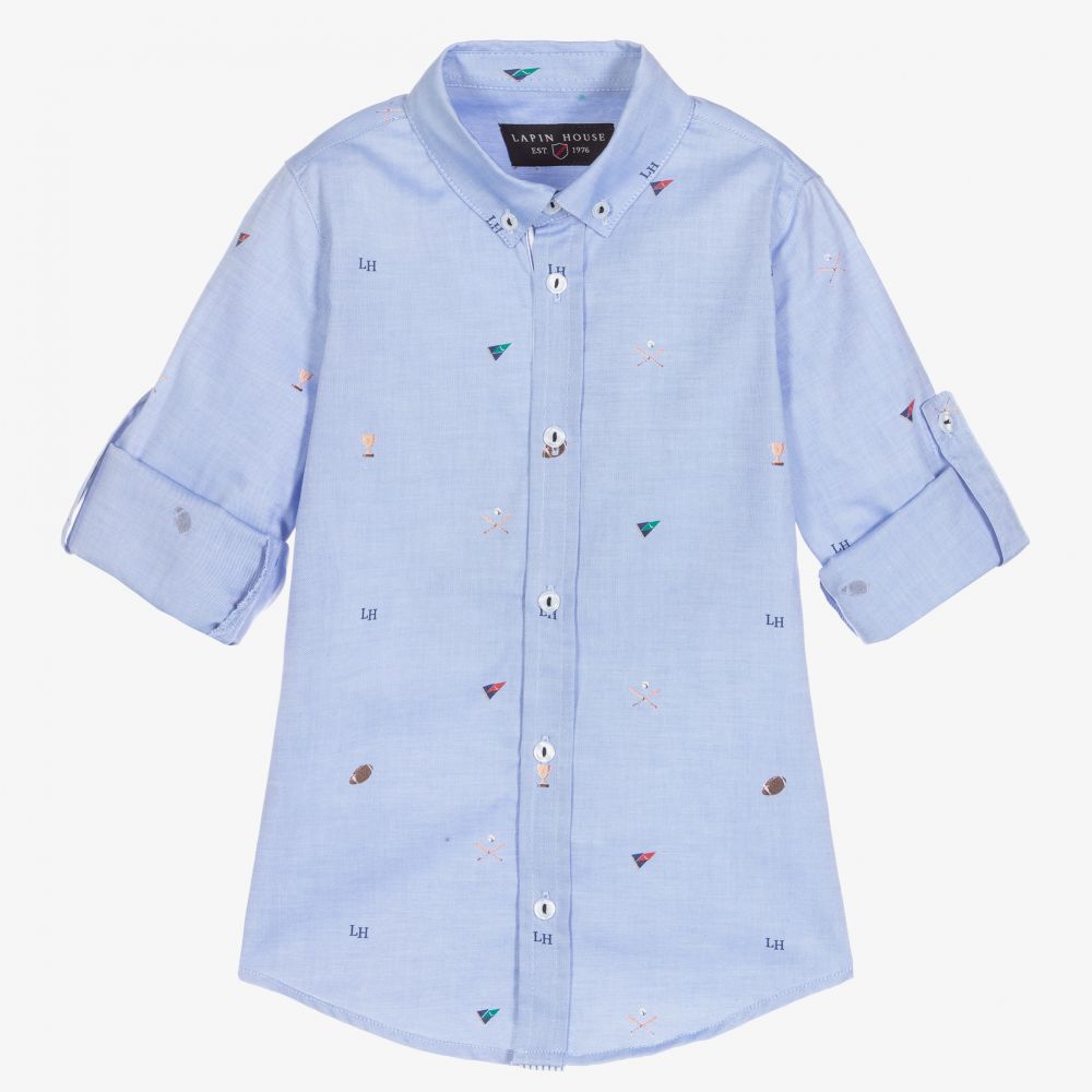 Lapin House - Boys Blue Cotton Logo Shirt | Childrensalon