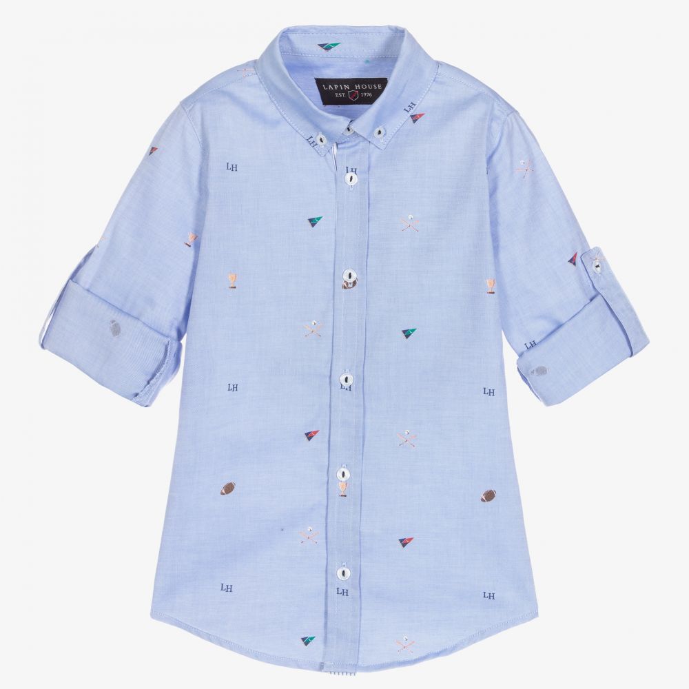Lapin House-Boys Blue Cotton Logo Shirt | Childrensalon Outlet