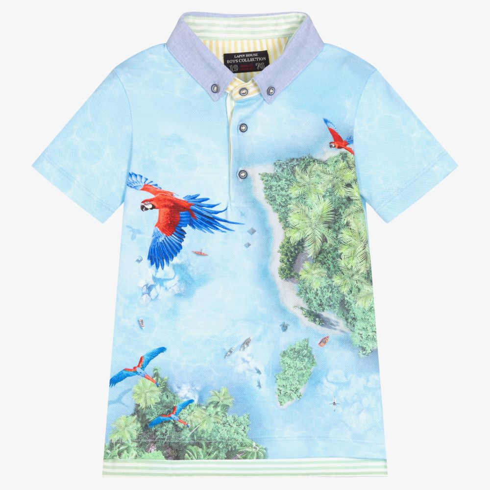Lapin House - Голубая рубашка поло из хлопка для мальчиков | Childrensalon