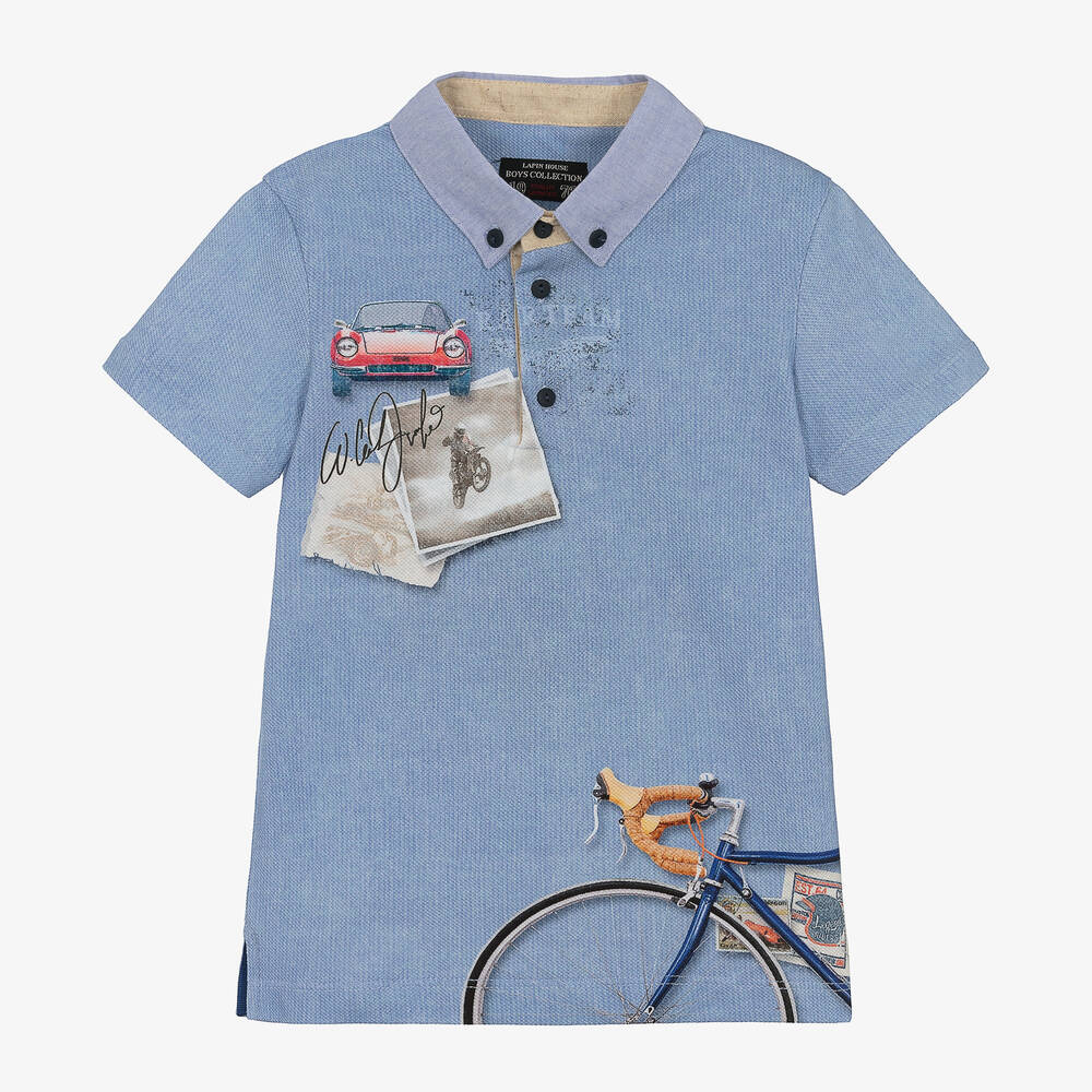 Lapin House Boys Blue Cotton Polo Shirt Childrensalon Outlet