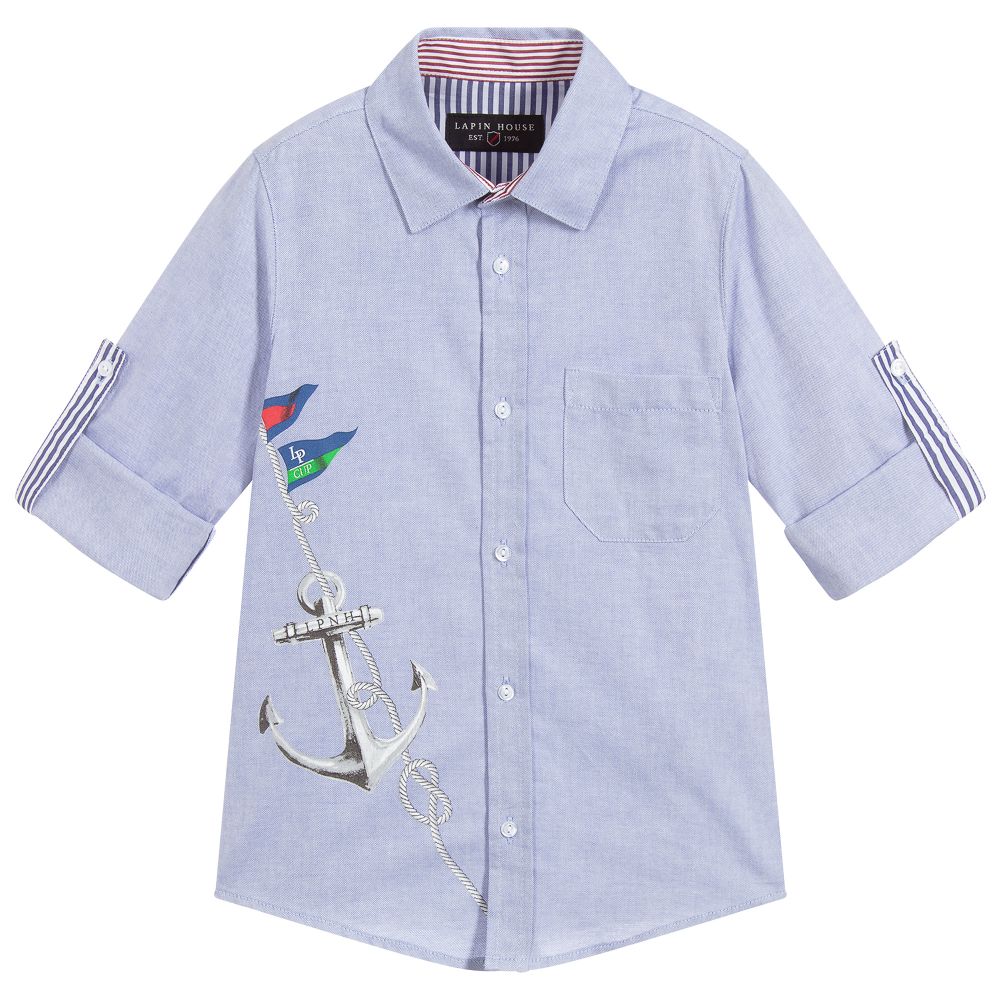 Lapin House - قميص قطن أكسفورد لون أزرق للأولاد | Childrensalon