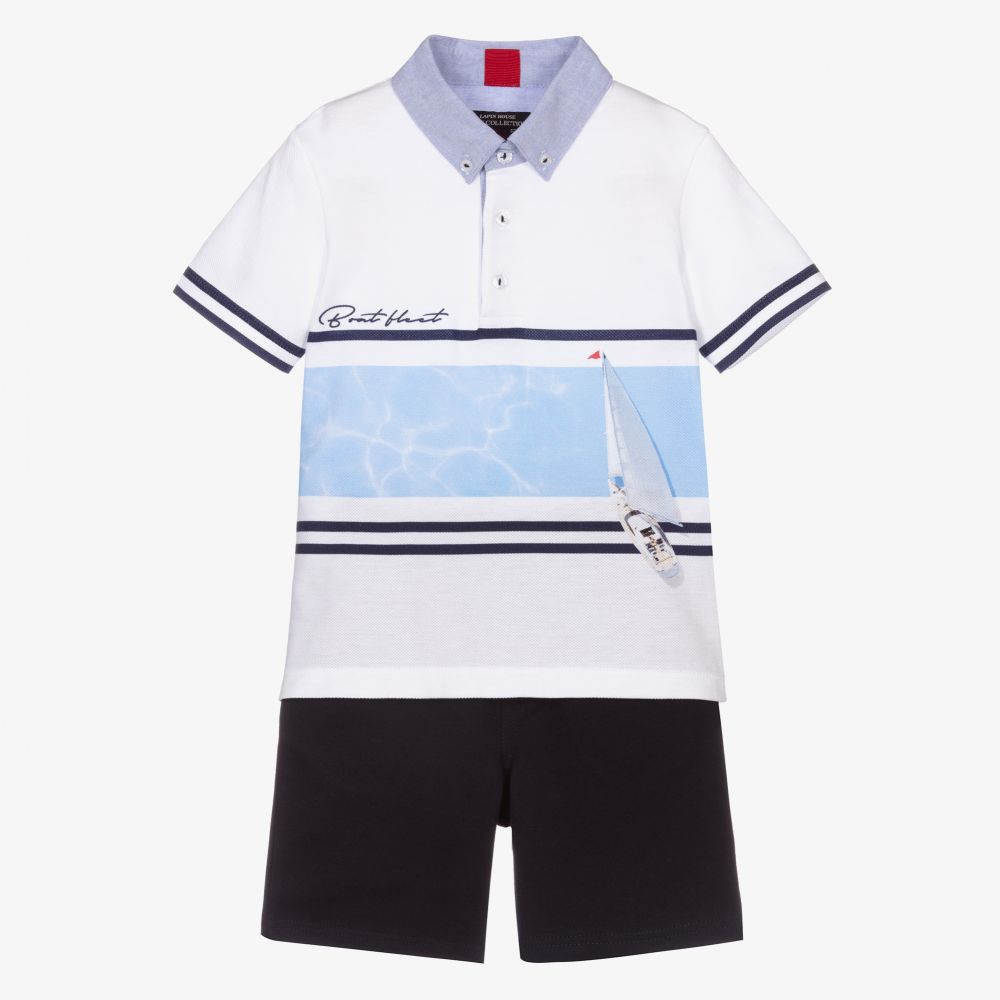 Lapin House - Белый топ и синие шорты из хлопка для мальчиков | Childrensalon